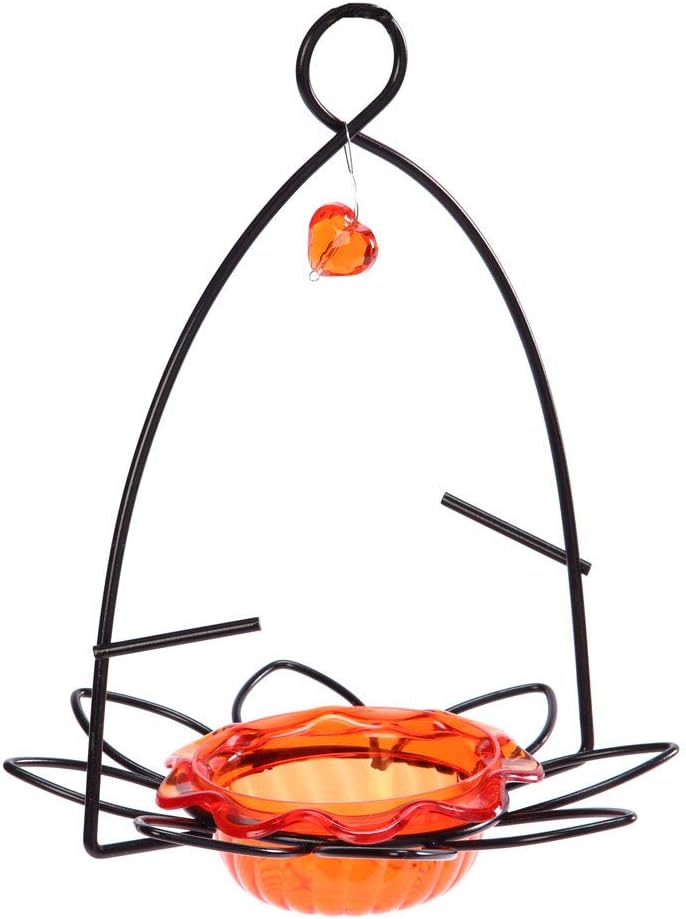 Birds Choice Flower-Shaped Oriole Feeder for Jelly & Oranges | 3oz, Orange | Removable Cup and Fruit Pegs with Heart Ornament, Sturdy for Garden and Backyard, Orange Finish