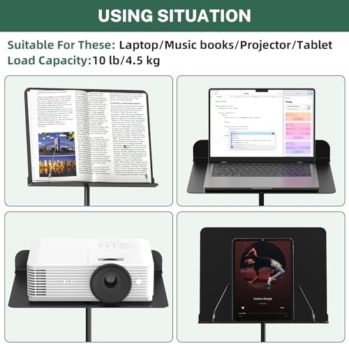 Sheet Music Stand - Full Metal with Carrying Bag, Phone Holder, Sheet Music Folder and Clip, 5 in 1 Desktop Book Stand - Black