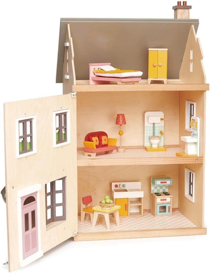 Tender Leaf Toys - Foxtail Villa - Furnished 27.95” Tall Town Style Pretend Play Doll House - Encourage Creative and Imaginative Fun Play for
