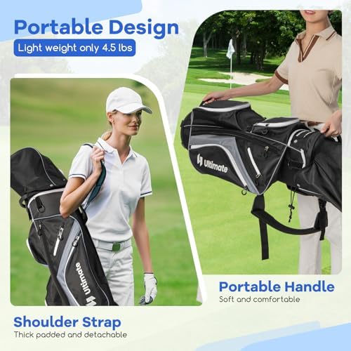 ULTIMATE Golf Cart Bag with 14-Way Top Dividers, Golf Club Bag w/ 9 Pockets incl. Cooler Bag, Rain Hood/Dust Cover, Detachable Shoulder Strap & Carry Handles, Lightweight for Men & Women
