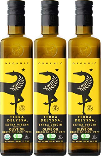 Terra Delyssa First Cold Pressed Organic Extra Virgin Olive Oil, Single Sourced, 500 ML (17 fl. oz) Dark Glass Bottle - 3 Pack, Non-GMO, Naturally Rich in Antioxidants and Polyphenols