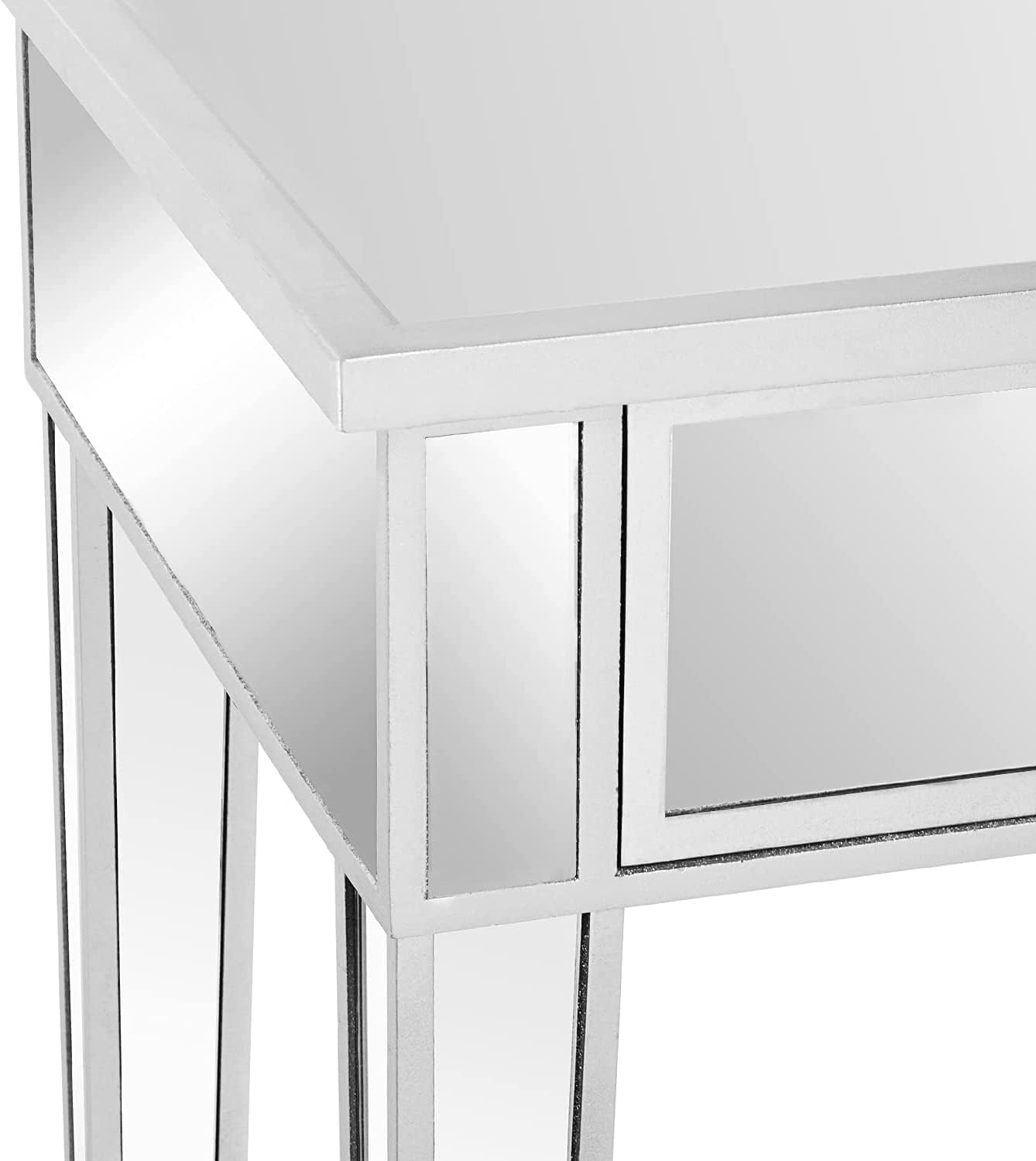 VINGLI Mirrored End Table with Drawer Silver Modern Nightstand/Bedside/Accent Table for Small Space, Living Room, Bedroom, 15.7" L x 15.7" W x 24" H