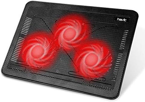 havit HV-F2056 15.6"-17" Laptop Cooler Cooling Pad - Slim Portable USB Powered (3 Fans), Black/Blue | Three quiet USB-powered fans circulate air below the laptop, two height settings improve viewing and typing comfort