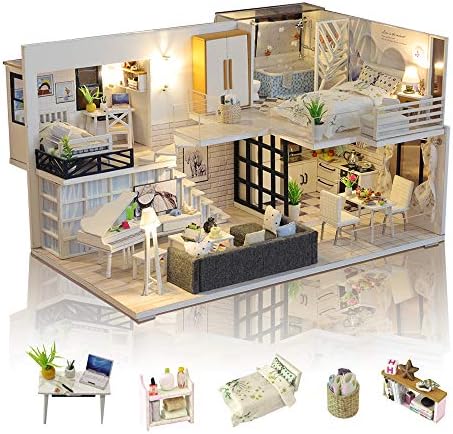 GuDoQi DIY Miniature Dollhouse Kit with Furniture, Tiny House kit 1:24 Scale, Need to Assemble Around 30 Hours