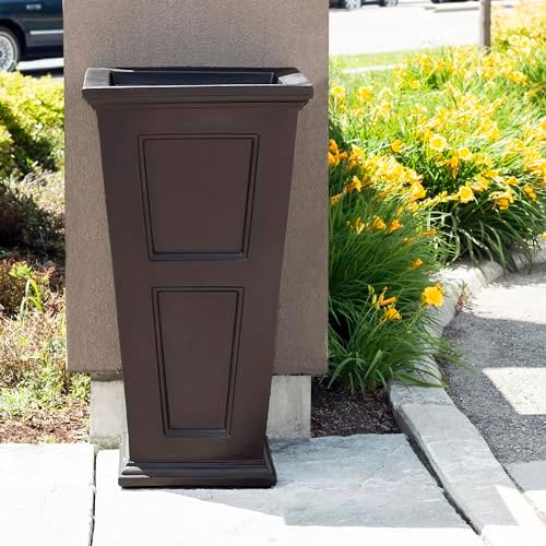 Mayne Fairfield 40in Tall Square Waste Bin with Liner, Espresso | Fade resistant, All season, Removable Liner and Lid, 15-year warranty