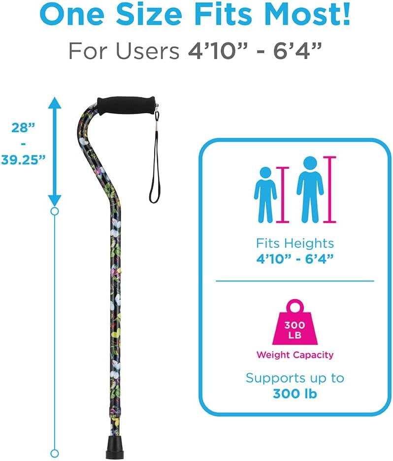 NOVA Offset Walking Cane for Seniors, Men & Women – Lightweight Adjustable Walking Cane with Soft Foam Grip, Wrist Strap