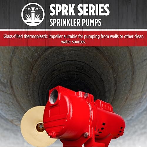 Red Lion RL-SPRK150 Sprinkler/Irrigation Pump, 115/230V, 71 GPM, 1.5 HP | Thermoplastic Impeller, For water sources down to 25' deep, Handles up to 14 sprinklers (1/2" fittings) per zone, 97101501