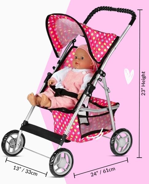fash n kolor, My First Baby Doll Stroller with Flower Design with Basket in The Bottom- 2 Free Magic Bottles Included