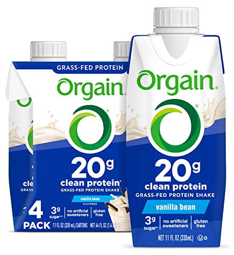 Orgain 20g Clean Grass Fed High Protein Shake, Vanilla, 11 oz, 12pk | Ready to drink dairy grass fed high protein, non-GMO, no soy ingredients, gluten-free, kosher, low net carbs