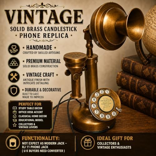 Antique Brass Candlestick Phone Replica Electronic Corded Rotary Dial Phone Home DecorWestern Electric Bell Telephone
