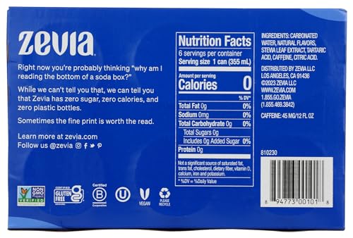 Zevia Zero Calorie Soda Cola, 12 Oz Pack of 6