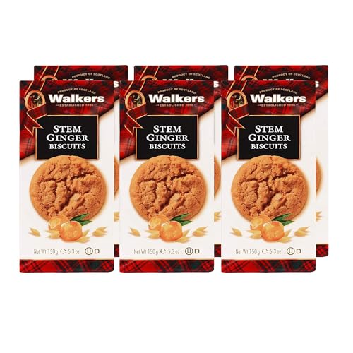 Walker's Shortbread Stem Ginger Biscuits, Scottish Cookies, 5.3 Oz (Pack of 6)