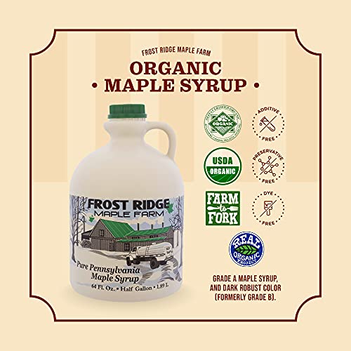 Frost Ridge Maple Farm, Organic Maple Syrup, Grade A, Half Gallon (64 FL Oz), Dark Robust (formerly Grade B)