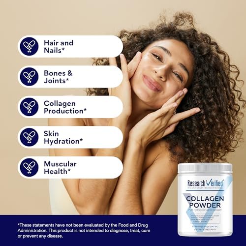 Research Verified® Collagen Powder - Hydrolyzed Marine Collagen Peptides - Unflavored - Skin Hydration and Elasticity, Muscle Recovery