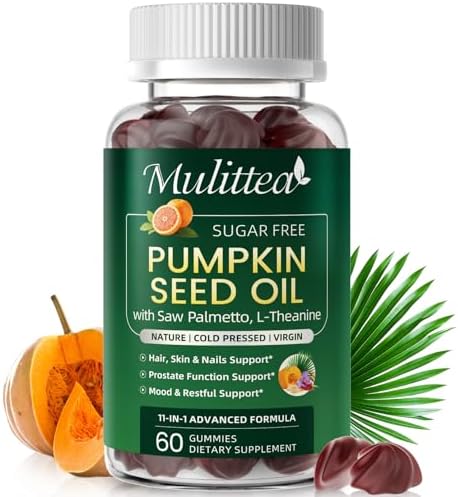 2PK Pumpkin Seed Oil with Saw Palmetto Gummies for Hair & Prostate Support* | 11-in-1 w/ L-Theanine, Ashwagandha & MCT Oil for Mood&Daily Wellness, Essential Fatty Acids&Phytosterols|Non-GMO|Women&Men