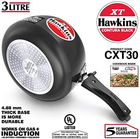 Hawkins Contura Hard Anodized Induction Compatible Extra Thick Base Pressure Cooker, Black, 5L