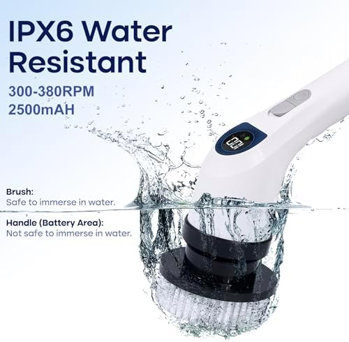 Electric Spin Scrubber for Cleaning with 7 Replaceable Heads | Adjustable Shower Brush with LED Display