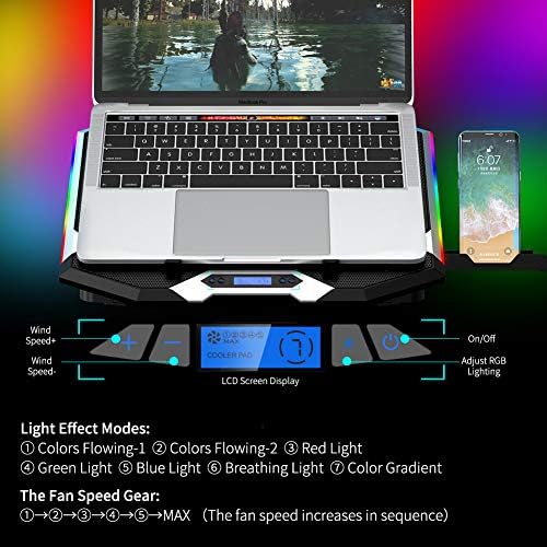 ICE COOREL Gaming Laptop Cooling Pad 15-17.3 Inch, Laptop Fan with 6 RGB Cooling Fans, Laptop Cooling Stand with 6 Height Adjustable
