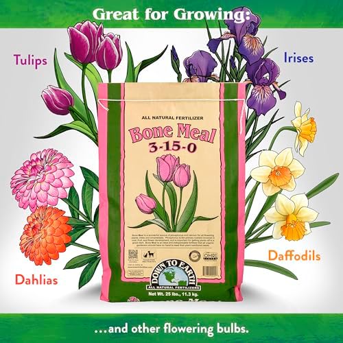 Down To Earth All Natural Fertilizers Organic Bone Meal - 3-15-0, 25 lb | High Phosphorus Plant Food for Buds, Bulbs, Blooms, Flowers, Onions, Garlic