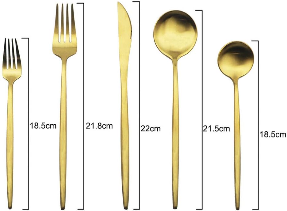 JASHII Luxury 18/10 Rainbow Flatware Set - 304 Stainless Steel Colorful Cutlery - 5-Piece Adaline Royal Modern Satin Finish for Birthday