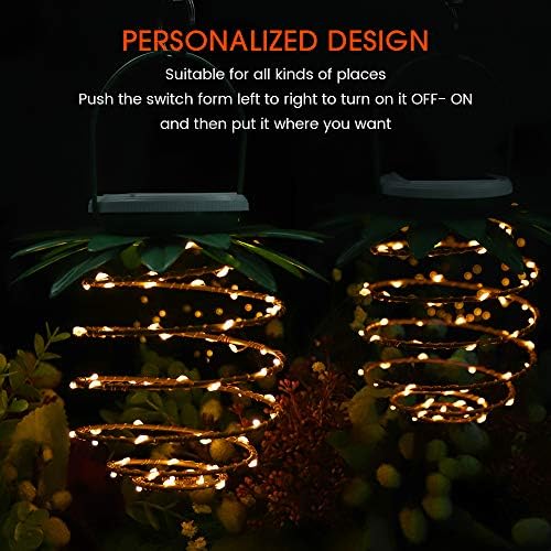 2 Pack Pineapple Solar Lights Outdoor Waterproof Garden Hanging Lamp 60 LED Dusk to Dawn Sensor Solar Lantern Lamp for Patio Yard Pathway Porch