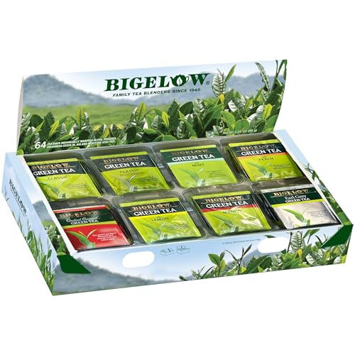 Bigelow Tea Green Tea Assortment, 64 Count (Pack of 1) | Individually Wrapped Tea Bags with Classic, Decaffeinated, Mint, Peach, Constant Comment, Lemon, Mango, and Earl Grey Teas