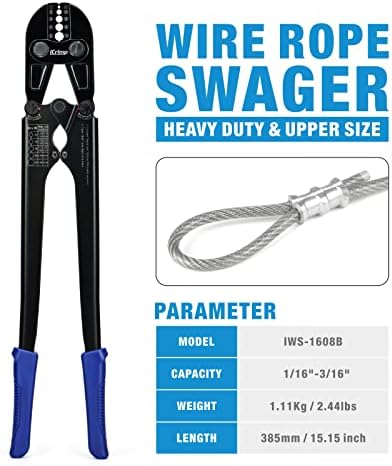 iCrimp Wire Rope Crimping Tool for Aluminum Loop Sleeve, Two Barrel Ferrule, Oval Sleeves, 3/64 in to 1/8 in, Swaging Tool Kit with Wire Rope Cutter