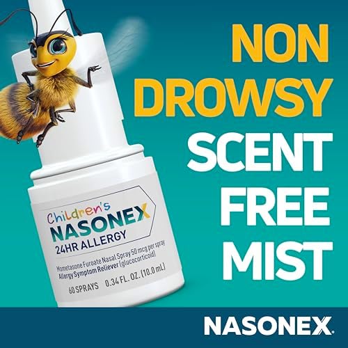 Nasonex Children's 24HR Allergy Nasal Spray, Non-Drowsy, Scent-Free Mist, Allergy Symptoms + Nasal Congestion, Full Prescription Strength, 60 Sprays