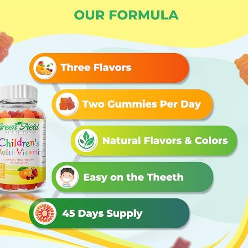 Greenfield Nutritions Halal Multivitamin for Kids – Gelatin-Free Halal Kids Multivitamin Gummies with Vitamins A, B, C, D