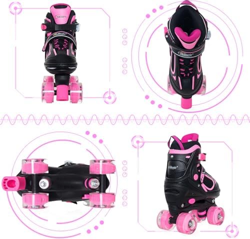 Nattork Kids Roller Skates for Boys Girls Kids, 4 Sizes Adjustable Quad Skates with All Light up Wheels - Birthday Gift for Indoor Outdoor Sports