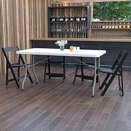 Flash Furniture 5-Foot Granite White Plastic Folding Table | Lightweight, Easy Storage, Commercial Grade