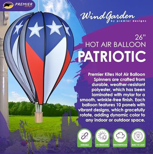 Hot Air Balloon Hanging Garden Spinner 26" - Vibrant Patriotic Design, Weather-Resistant Outdoor Decor, Durable & Lightweight for Patios, Yards