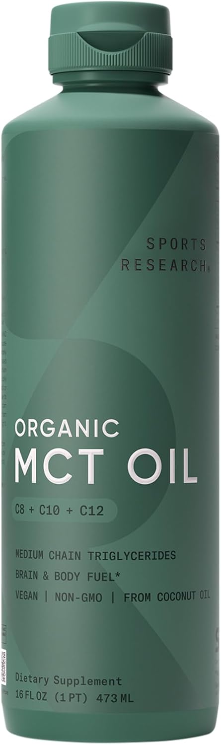 Sports Research® Organic Coconut MCT Oil 32oz, Unflavored | Brain & Body Fuel | Great in Keto Coffee & Protein Shakes | Vegan, Keto, Non-GMO - 63 Servings