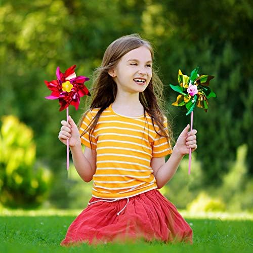 Elcoho 100 Pieces Plastic Rainbow Windmill Party Pinwheels DIY Pinwheel | Outdoor Spinners, Kids DIY Toy, Garden Party Lawn Decor, Bulk Crafts