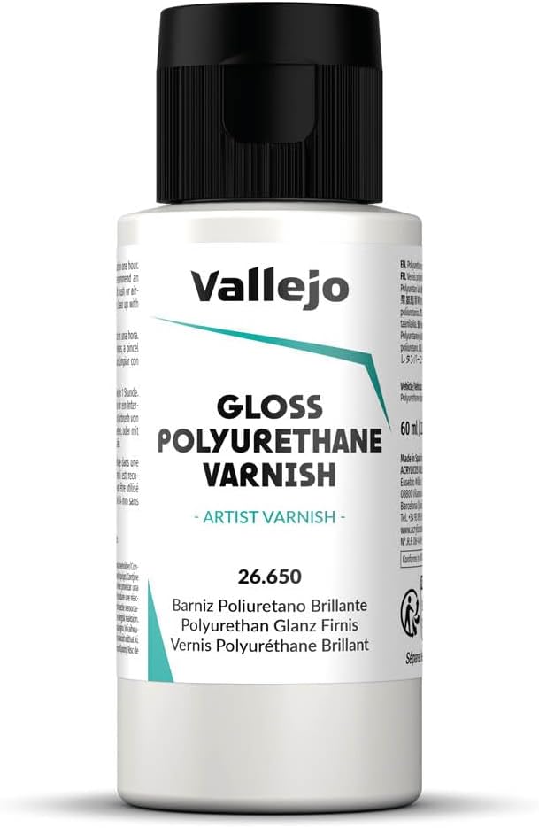 Vallejo - Polyurethane Varnish | Satin Finish 200 ml. (6.76 fl.oz.) | Extraordinary Hardness & Permanence | Create a Perfect Clear Coat | Scratch Resistant for Outdoor and Indoor Surfaces