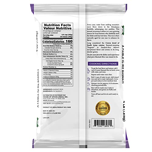 Laxmi Diabetic Friendly Basmati Rice w/Lower G.I. Index Value - 10lb