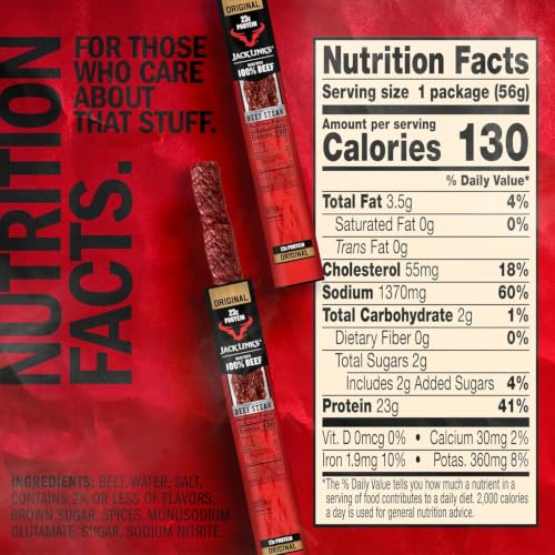 Jack Link's Beef Steak, Original - Protein Snacks, Jerky Meat Snack with 23g of Protein, Made with 100% Beef, Individually Wrapped Bulk Snack Pack, Keto Friendly - 2 Oz. (12 Count)