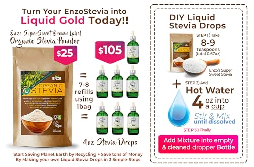 Enzo Organic Stevia Powder 125g (4.4oz / 3125-Servings) - Premium USDA Certified All Natural Alternative-Sweetener 320x Sugar Free Non-GMO 0