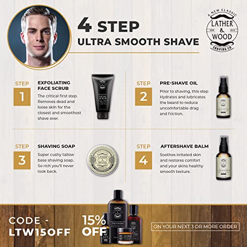 Lather & Wood Shaving Soap - Sandalwood - Simply The Best Luxury Shaving Cream - Tallow - Dense Lather with Fantastic Scent for The Worlds Best Wet Shaving Routine. 4.6 oz (Sandalwood)