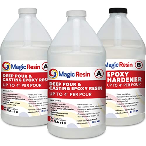 Deep Pour Epoxy Resin Kit | 3 Gallon (11.4 L) | 4'' Deep Pour & Casting Epoxy Resin | Low Odor | Crystal Clear & High Gloss | For River Tables