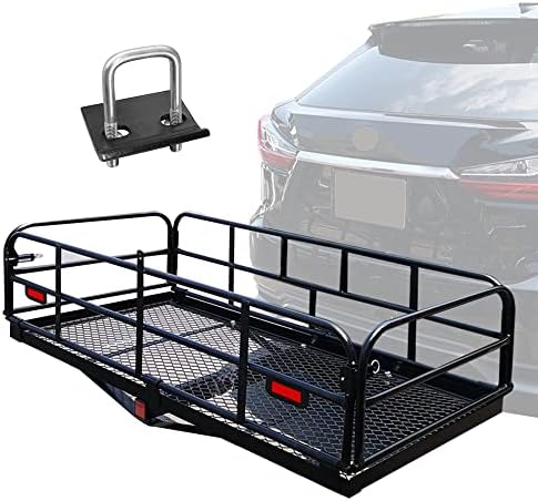 500 Lbs Heavy Duty Hitch Mount Cargo Carrier 60" x 24" x 14.4" Folding Cargo Rack Rear Luggage Basket Fits 2" Receiver for Car SUV Camping Traveling