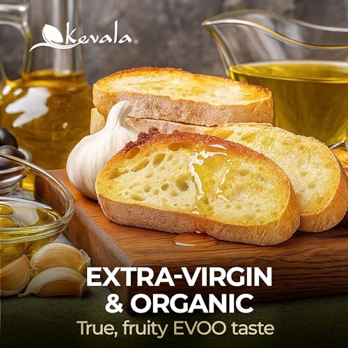 Kevala Extra Virgin Organic Olive Oil - 1/2 gal, Unrefined Cooking Oil | 64 oz, Cold Pressed, No Preservatives, Made with Selected Fresh Olives, Natural Kitchen Pantry Essential, Easy Storage