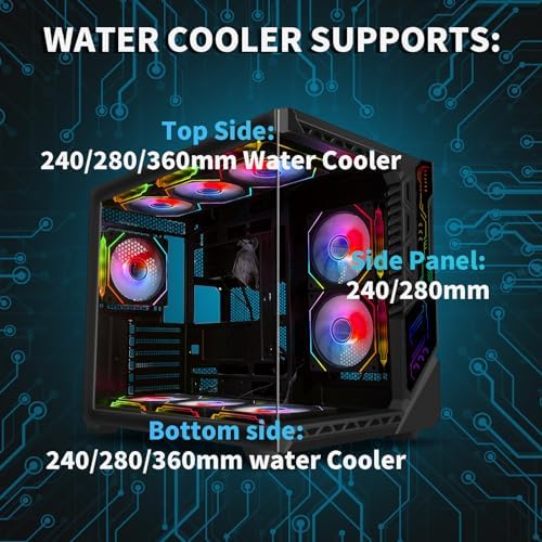 SZSKYING Mid-Tower Gaming ATX PC Case, 9 ARGB Fans with Remote, Tempered Glass, 360mm Radiator, Type-C, Black.