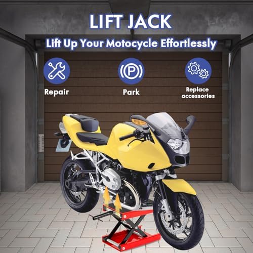 SUNROAD 1100 lb Motorcycle Scissor Lift Jack, Red | Compact Quick Lift Stand, For Dirt Bikes, ATVs & Scooters, Center Jack, For Home Garage & Track Maintenance