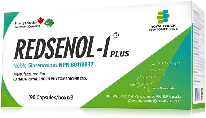 REDSENOL-1 Plus Highly Concentrated Ginseng Extract - Proprietary Formula with 16 Rare Ginsenosides (Rg3, Rg5, Rh2 Supplement)-More Potent Than Traditional Red Ginseng Supplement-90 Capsules