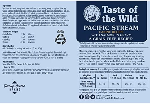 Taste of the Wild Pacific Stream Wet Food Salmon in Gravy 13.2oz Case of 12 | Puppy & Adult Dogs | Grain Free Recipe* | Complete & Balanced to Satisfy Finicky Dogs | Sweet Potatoes for All Day Energy