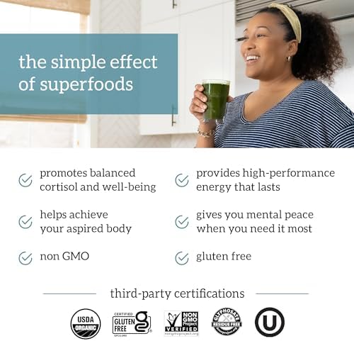 Organifi Green Juice - Powder Supplement with Organic Spirulina, Ashwagandha, and Chlorella - Helps Achieve Fitness Goals and Reduce Cortisol Levels, 30-Day Supply