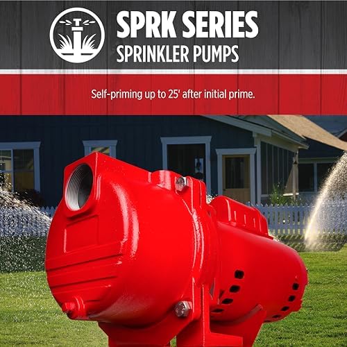 Red Lion RL-SPRK150 Sprinkler/Irrigation Pump, 115/230V, 71 GPM, 1.5 HP | Thermoplastic Impeller, For water sources down to 25' deep, Handles up to 14 sprinklers (1/2" fittings) per zone, 97101501