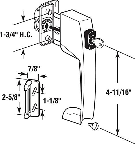 Prime-Line K 5089 Keyed Lock Aluminum Push Button Screen or Storm Door Latch with Tie Down and Key (Single Pack)