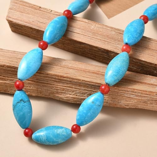 Dyed Blue Magnesite Coral 375 ctw Beaded Necklace in Platinum Over 18"